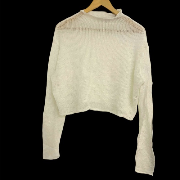 Kersh Sweaters - Cropped Mockneck Open Weave Sweater